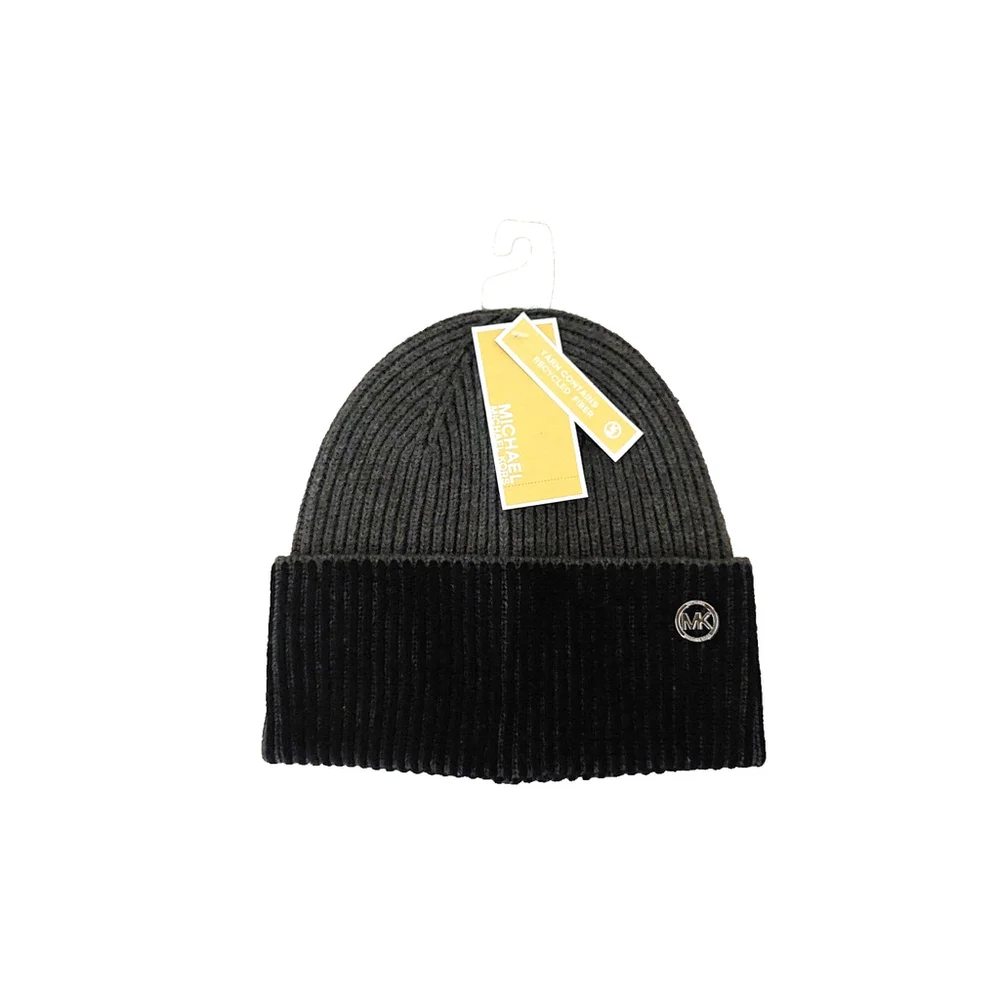 Michael Kors Colorblock Black & Gray Beanie Fall Winter Hat Sz One Size NWT